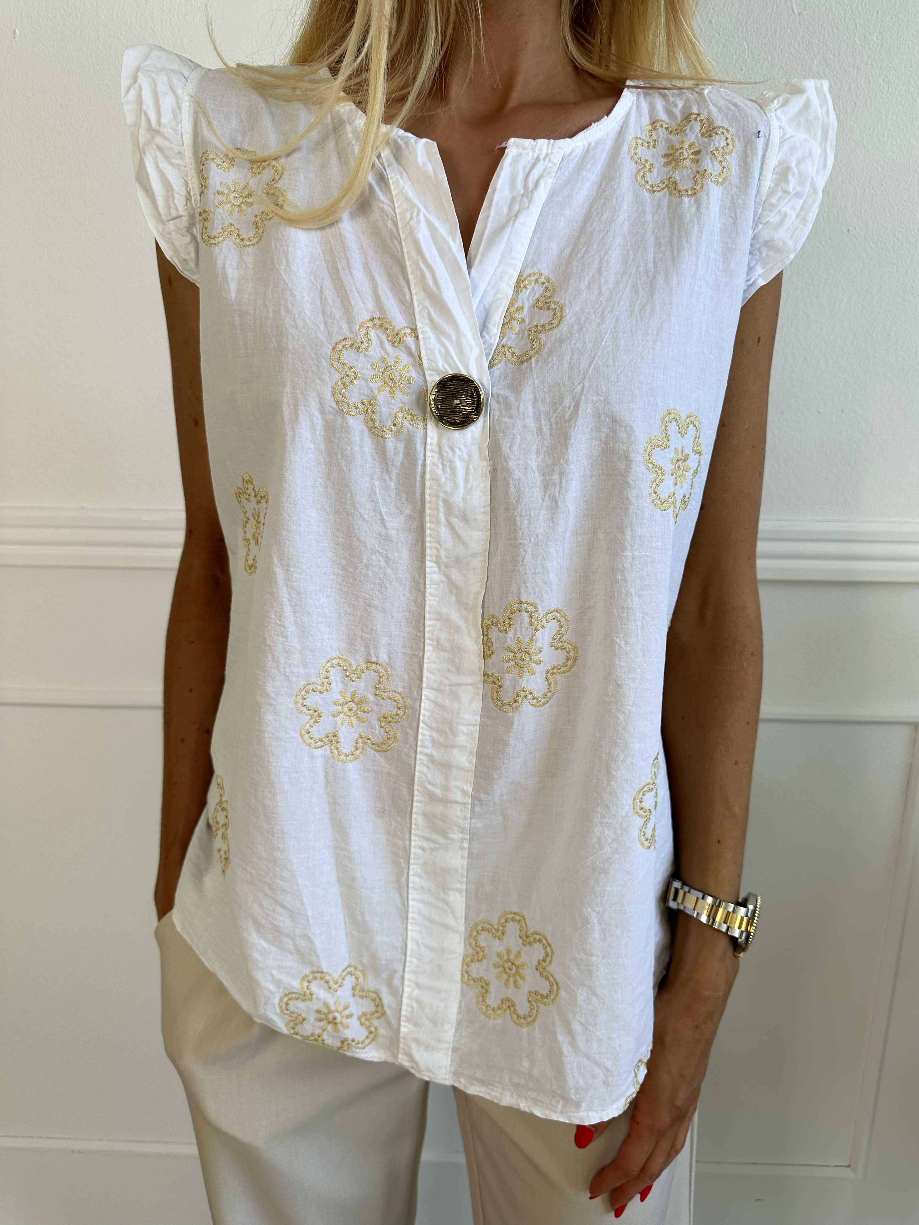 Kreta - Sød tunika i bomuld med blomster og flæseærmer